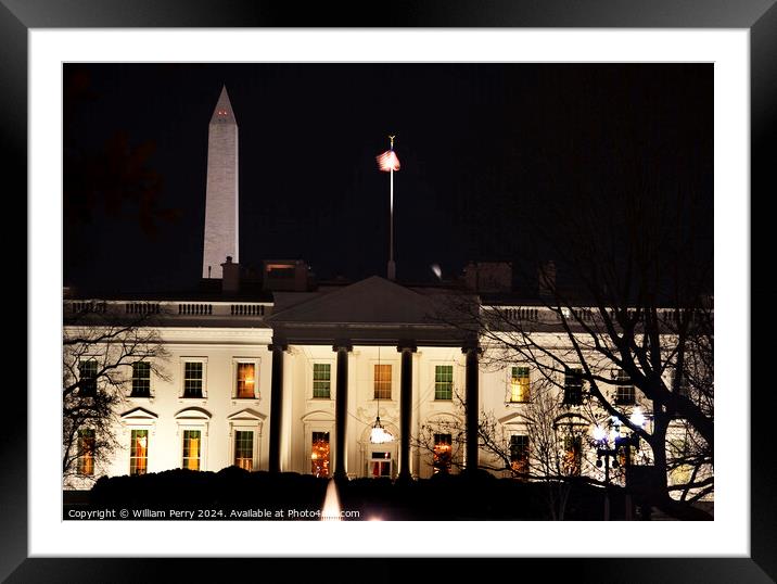 White House Washington Monument Night Pennsylvania Ave Washingto Framed Mounted Print by William Perry