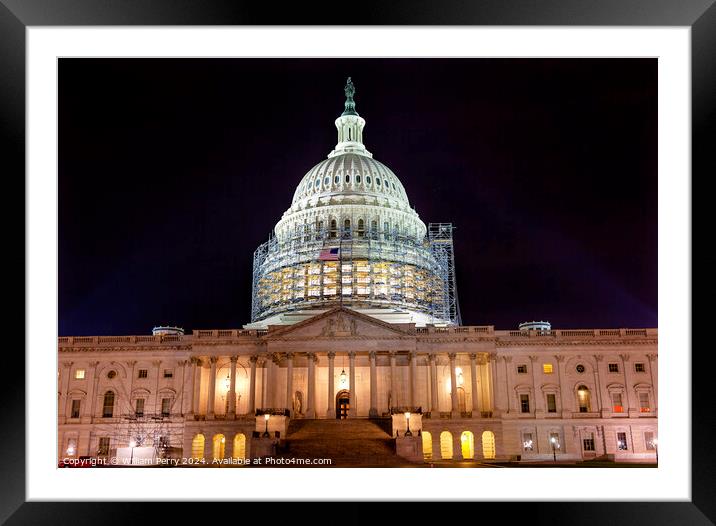 US Capitol Noth rSide Construction Night Stars Washington DC Framed Mounted Print by William Perry