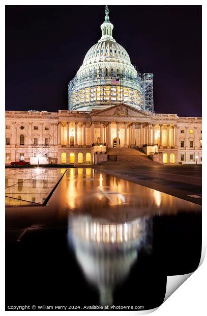 US Capitol North Side Construction Night Stars Washington DC Print by William Perry
