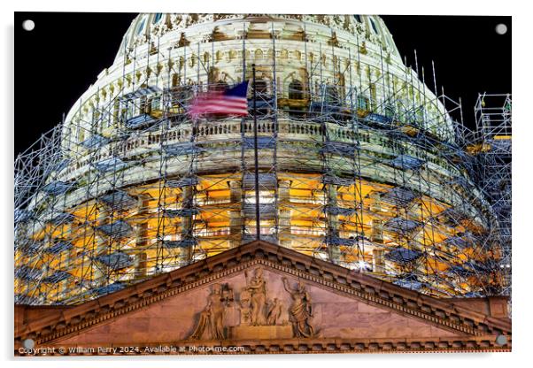 US Capitol North Side Dome Construction Close Up Flag Night Star Acrylic by William Perry