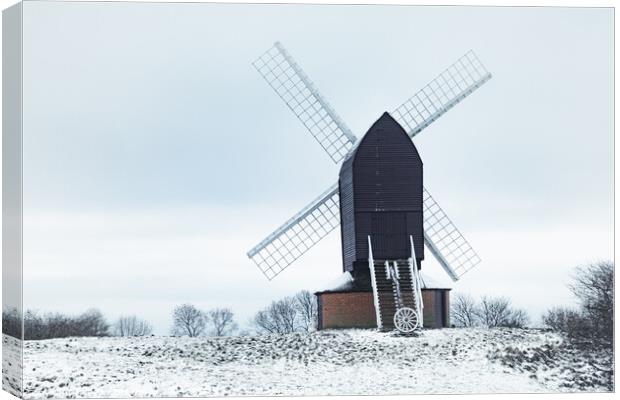 Brill Windmill On A Snowy Day In Winter Canvas Print by Peter Greenway