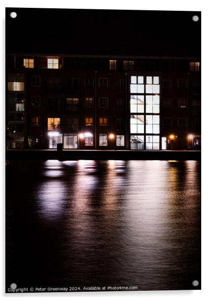 Illuminated Quayside Apartments Across The Quay At The Historic  Acrylic by Peter Greenway