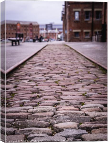 Original Section Of Cobbled Street At The Historic Docks At Glou Canvas Print by Peter Greenway