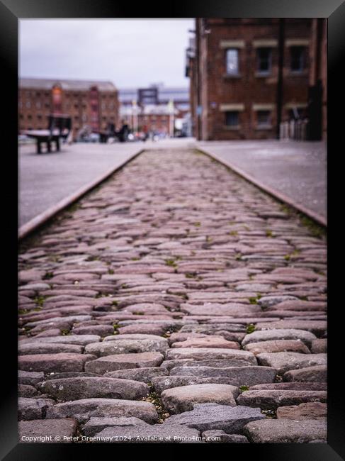 Original Section Of Cobbled Street At The Historic Docks At Glou Framed Print by Peter Greenway