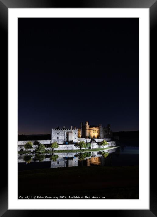 Leeds Castle Illuminated On A Winters Night Framed Mounted Print by Peter Greenway
