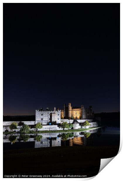 Leeds Castle Illuminated On A Winters Night Print by Peter Greenway