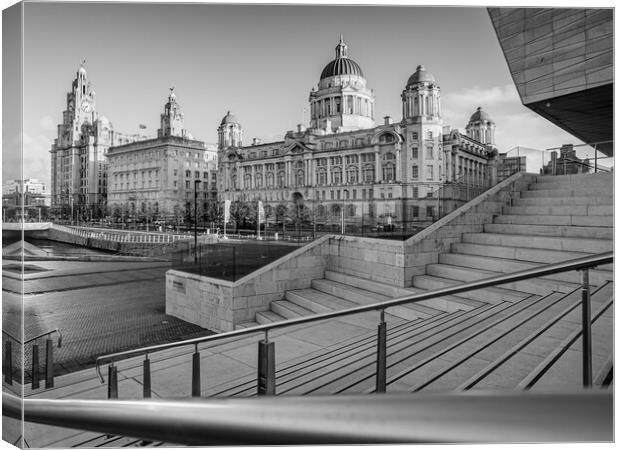 Liverpool waterfront in monochrome Canvas Print by Jason Wells