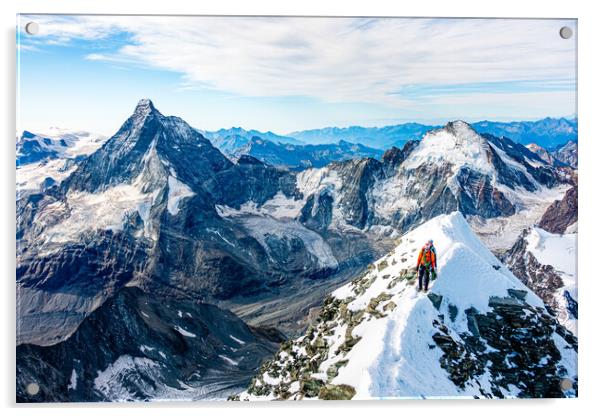Alpine climbers on a mountain Acrylic by Julian Carnell