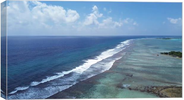 Drone view of paradise islands of the Maldives with coral reefs  Canvas Print by Michael Piepgras