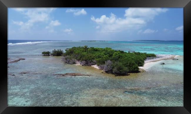 Drone view of paradise islands of the Maldives with coral reefs  Framed Print by Michael Piepgras