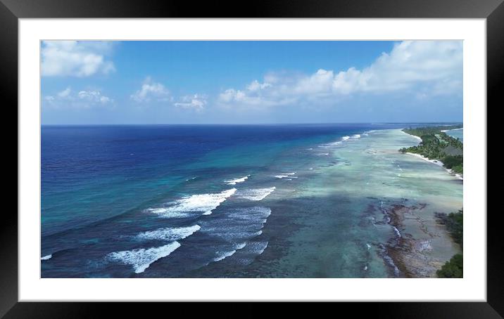 Drone view of paradise islands of the Maldives with coral reefs  Framed Mounted Print by Michael Piepgras