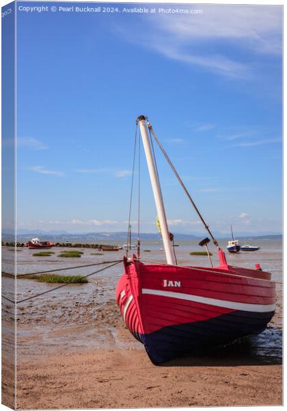 Red Boat in Morecambe Bay Lancashire Canvas Print by Pearl Bucknall