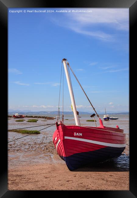 Red Boat in Morecambe Bay Lancashire Framed Print by Pearl Bucknall