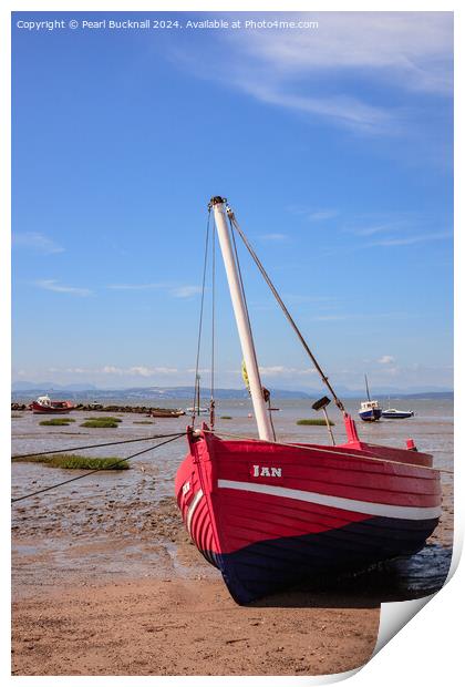 Red Boat in Morecambe Bay Lancashire Print by Pearl Bucknall