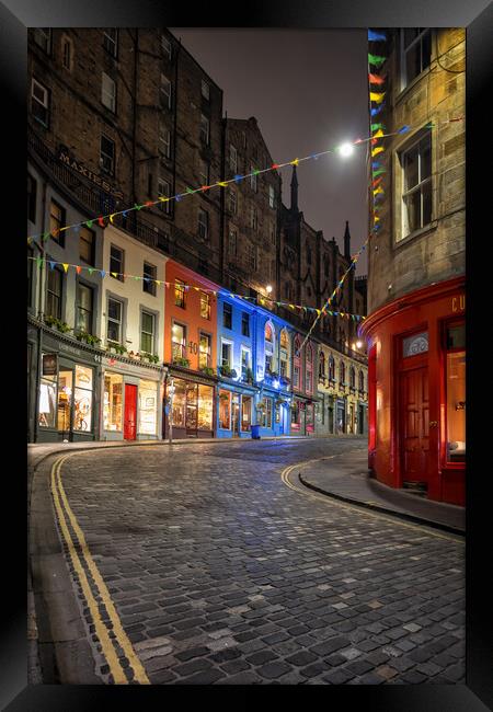 Victoria Street In Edinburgh At Night Framed Print by Artur Bogacki
