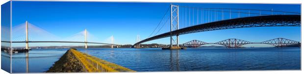 Forth Bridges Panorama  Canvas Print by Alison Chambers