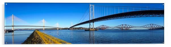 Forth Bridges Panorama  Acrylic by Alison Chambers