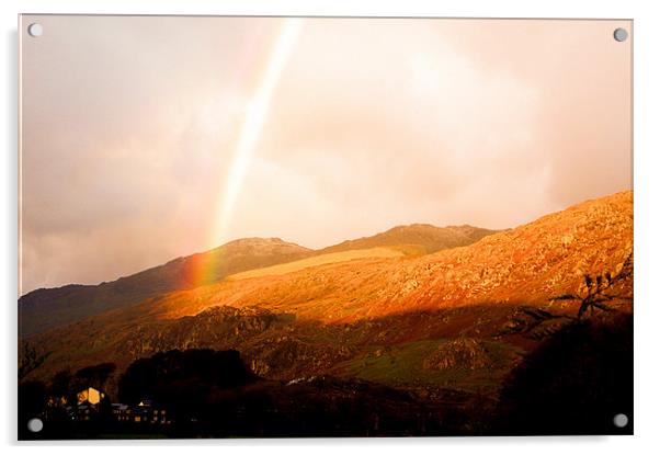 Rainbow above Capel Curig Acrylic by Richard Phelan