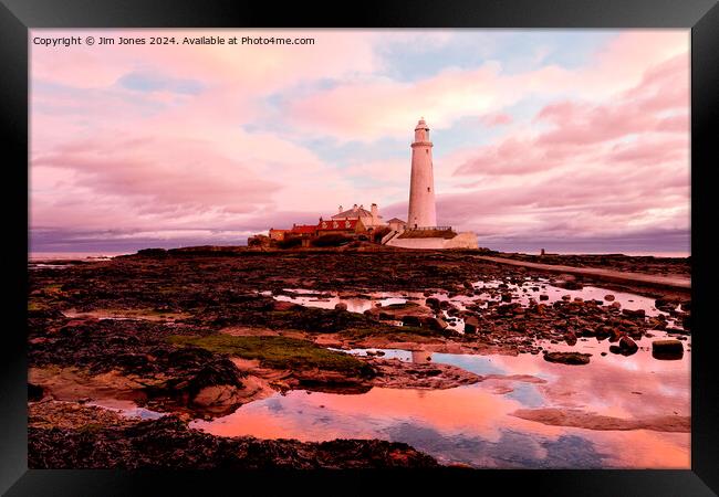 Pink and Blue St Mary's Island. Framed Print by Jim Jones
