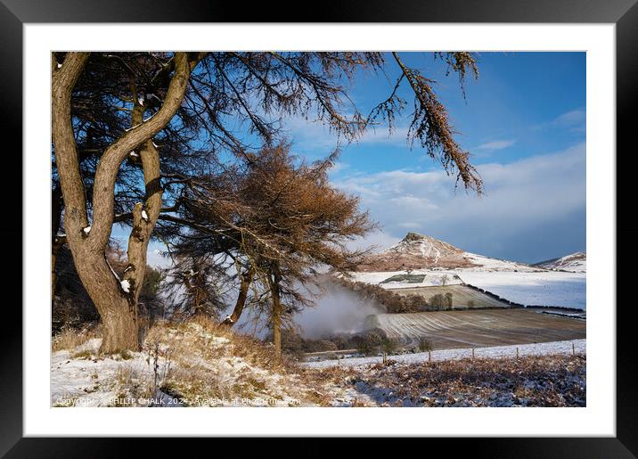 Roseberry topping in the snow 1041 Framed Mounted Print by PHILIP CHALK