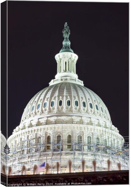US Capitol North Side Dome Construction Close Up Flag Night Star Canvas Print by William Perry