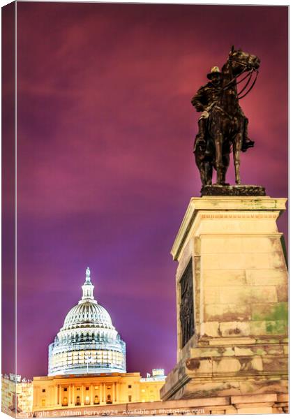 US Grant Statue Memorial US  Capitol Construction Evening Stars  Canvas Print by William Perry