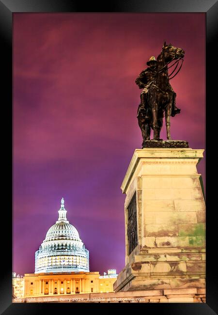 US Grant Statue Memorial US  Capitol Construction Evening Stars  Framed Print by William Perry