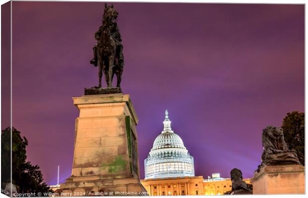 US Grant Statue Memorial US  Capitol Construction Evening Stars  Canvas Print by William Perry