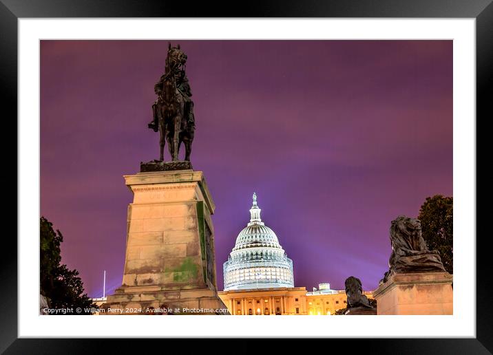 US Grant Statue Memorial US  Capitol Construction Evening Stars  Framed Mounted Print by William Perry