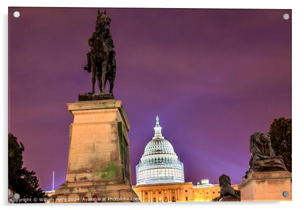 US Grant Statue Memorial US  Capitol Construction Evening Stars  Acrylic by William Perry