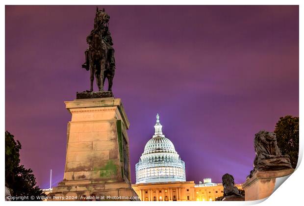 US Grant Statue Memorial US  Capitol Construction Evening Stars  Print by William Perry