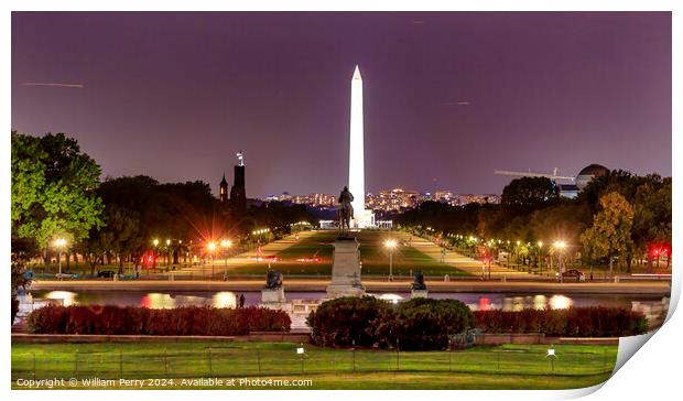 The Mall Smithsonian Washington Monument Night Washington DC Print by William Perry