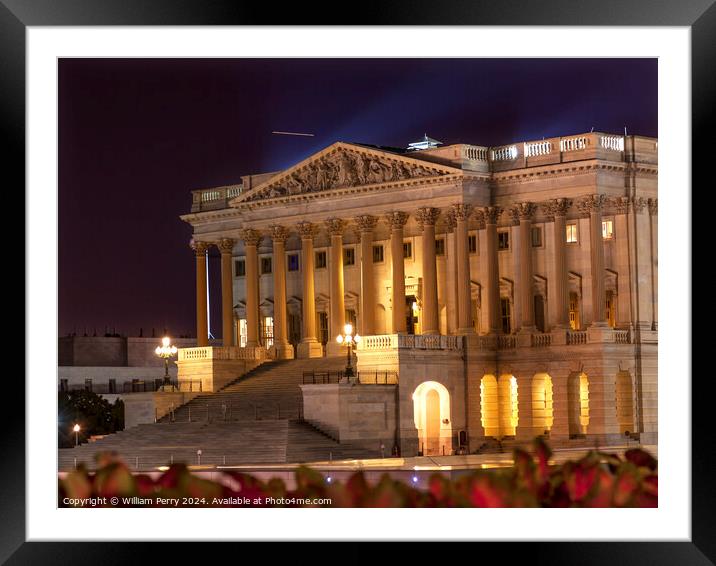 House of Representatives US Capitol Night Washington DC Framed Mounted Print by William Perry