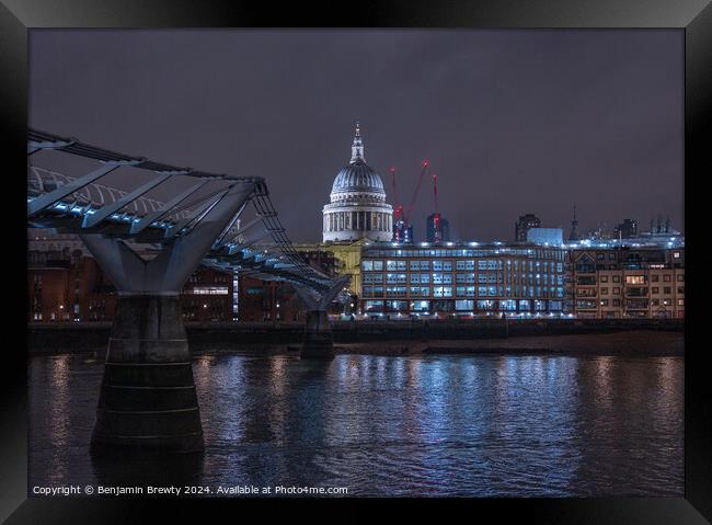 St Paul's Cathedral & The Millennium Bridge  Framed Print by Benjamin Brewty