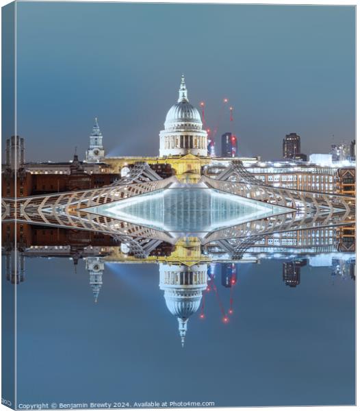 St Paul's Cathedral & The Millennium Bridge Reflection  Canvas Print by Benjamin Brewty