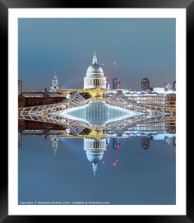 St Paul's Cathedral & The Millennium Bridge Reflection  Framed Mounted Print by Benjamin Brewty