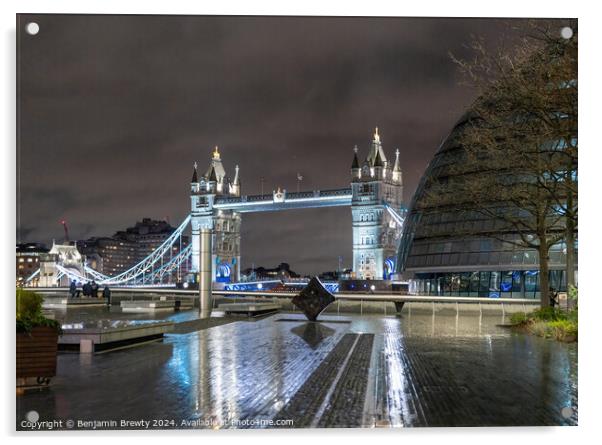 Tower Bridge At Night  Acrylic by Benjamin Brewty