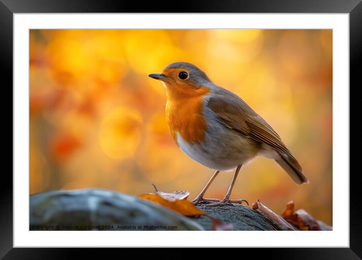 A delicate little robin bird, photographed from af Framed Mounted Print by Joaquin Corbalan