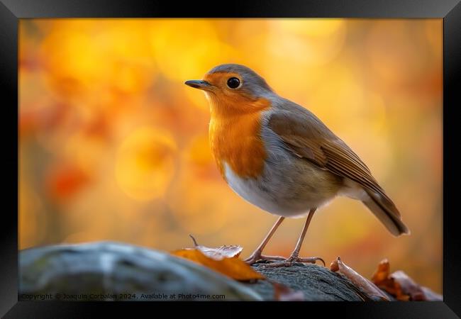 A delicate little robin bird, photographed from af Framed Print by Joaquin Corbalan