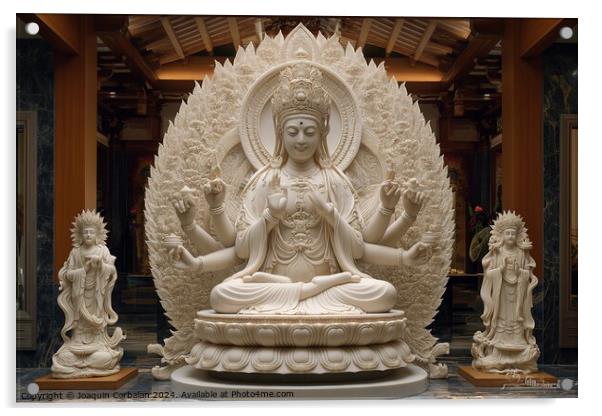 Famous Hindu deity, Avalokitesvara, in white somewhat yellowish marble. Acrylic by Joaquin Corbalan