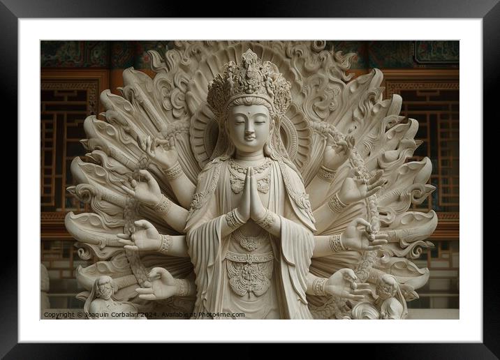 Avalokitesvara sculpture in white marble. Framed Mounted Print by Joaquin Corbalan