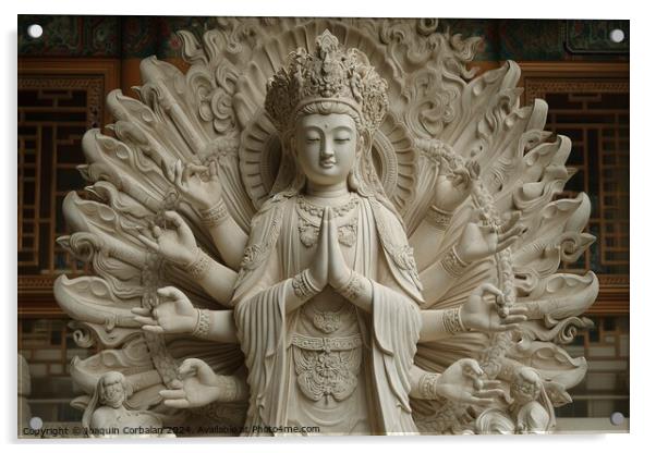 Avalokitesvara sculpture in white marble. Acrylic by Joaquin Corbalan
