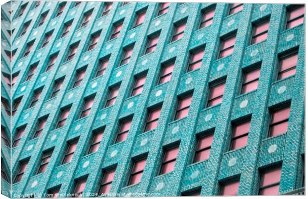 Blue Brick Building with Pink Windows Canvas Print by Tom Windeknecht
