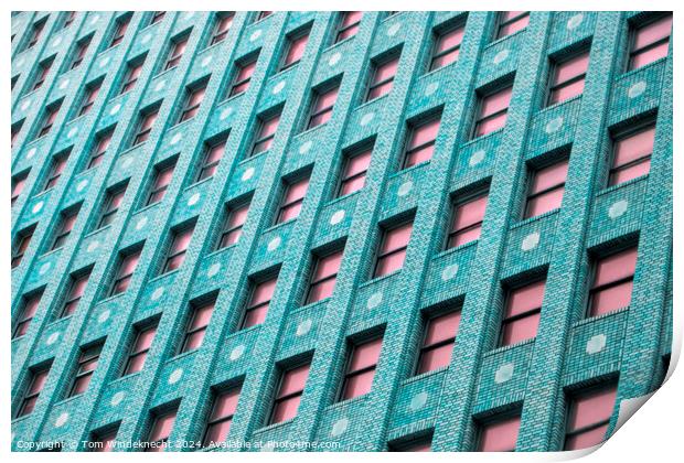 Blue Brick Building with Pink Windows Print by Tom Windeknecht