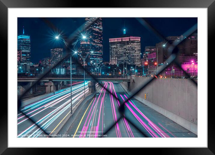 Boston Night Cityscape with Light Trails Framed Mounted Print by Tom Windeknecht
