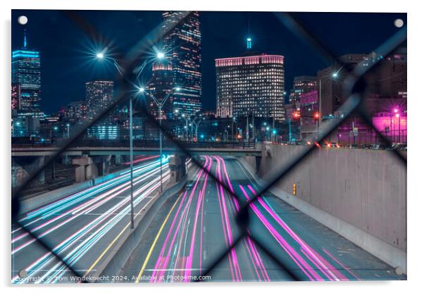 Boston Night Cityscape with Light Trails Acrylic by Tom Windeknecht