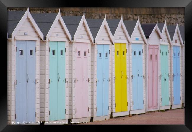 Beach Huts Framed Print by Les Schofield