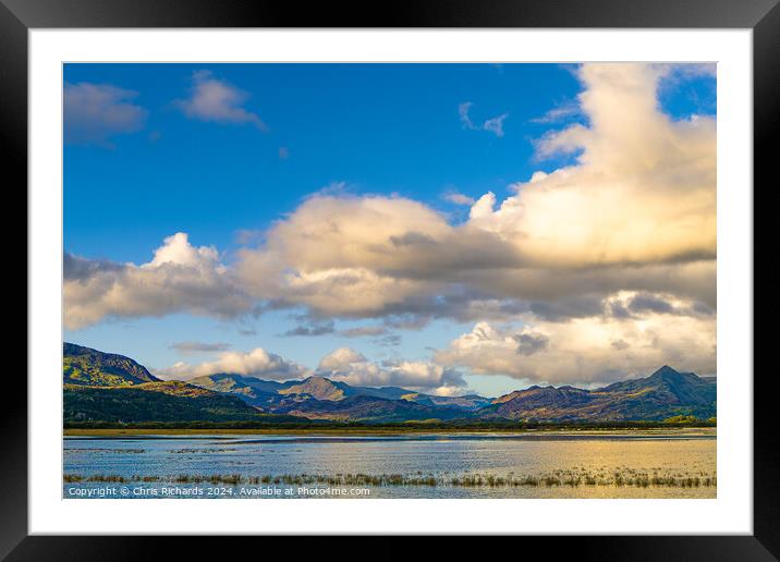 Snowdonia from Porthmadog at Golden Hour Framed Mounted Print by Chris Richards
