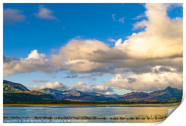 Snowdonia from Porthmadog at Golden Hour Print by Chris Richards
