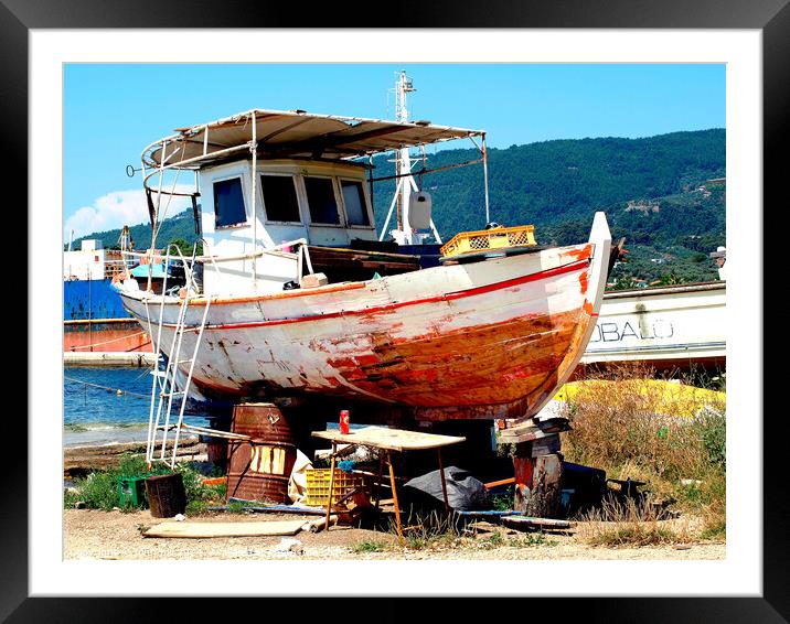 Fishing boat repairs. Framed Mounted Print by john hill